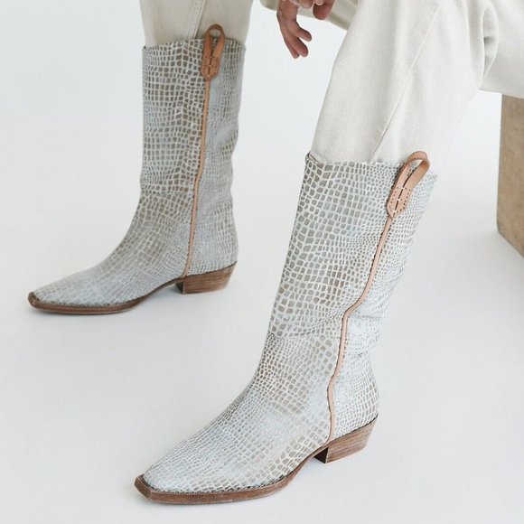 Free People Shoes - Free People We The Free Montage Tall Boots White Gray Croc Size 37 - US 7
